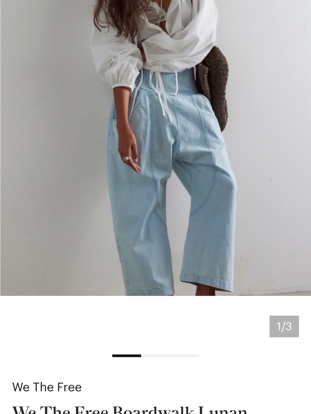 We The Free Light Wash High-Waist Wide Cropped Leg "Harem" Fit Pant Size S